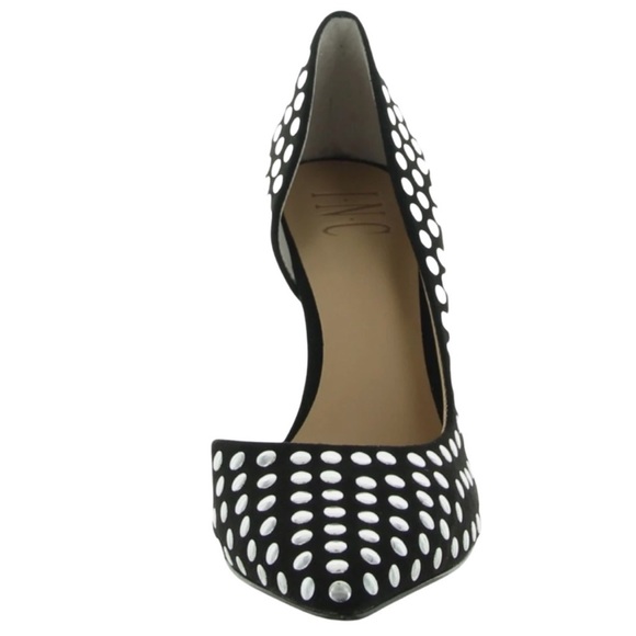 INC Macy’s Kenjay D'Orsay Black Silver Studded Heels Pumps size 9.5 - Picture 3 of 12